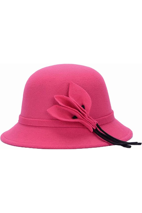 Women Bucket Hat Autumn Winter Warm Basin Hat Flower Wide Brim Wool Felt Caps Solid Color Ladies Grace Bucket Cap