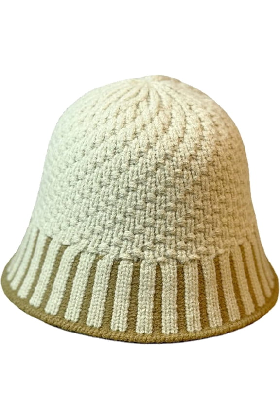 Women Bucket Hat Solid Color Soft & Warm Chunky Girls Beanie Fisherman Hats Vertical Stripes Crochet Design Brim
