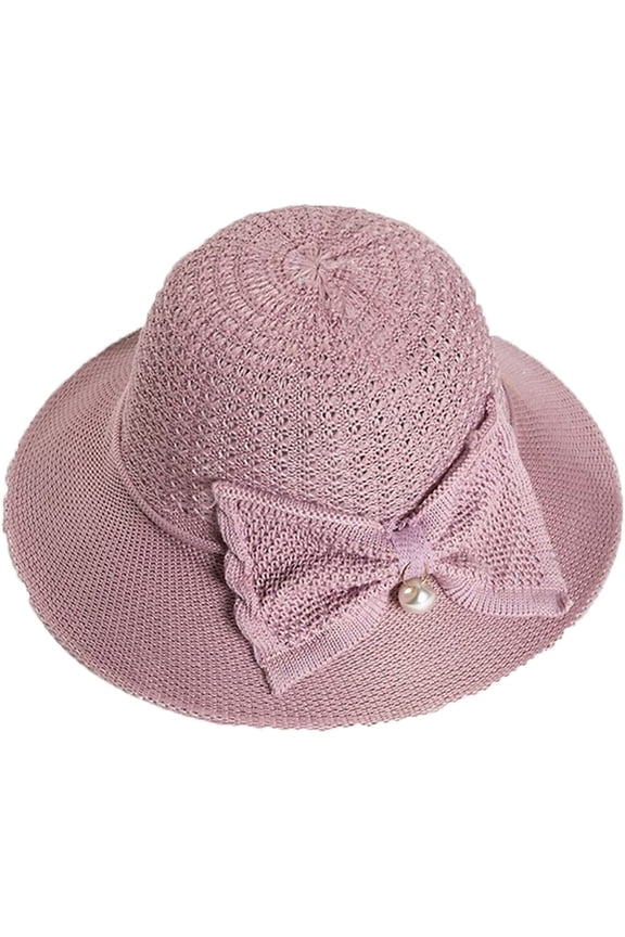 Women Bucket Hat Summer Shade Breathable Sun Hat Foldable Bow Big Brim Outdoor Travel Beach Sunscreen Bucket Cap