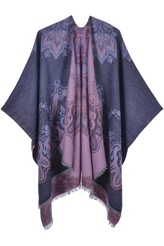 Women Warm Shawl Wraps Double Side Poncho Front Open Cape Blanket Long Large Winter Sweater Scarf
