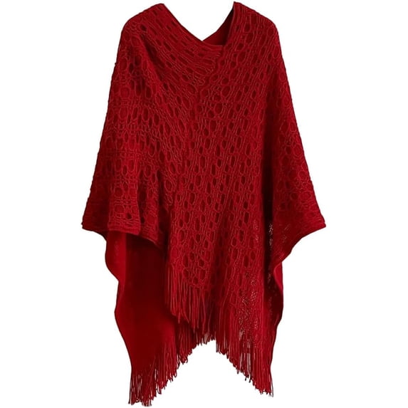 KuKuzhu Women's Pullover Cover Up Oversized Sweater Shawl Wraps Tassel Poncho Cape Knit Cardigan Wrap Shoulder Top Accessory