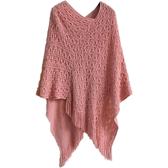 KuKuzhu Women's Pullover Cover Up Oversized Sweater Shawl Wraps Tassel Poncho Cape Knit Cardigan Wrap Shoulder Top Accessory