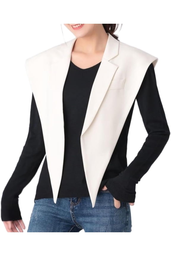 Womens Cape Blazer Split Sleeve Detachable Collar Open Front Casual Jacket Coat Wrap Shrugs Workwear