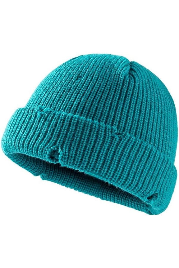 Y2k Beanie for Women Crochet Holes Hats Demon Beanies Hat Grunge Accessories Emo Slouchy Warm Knitted Hats
