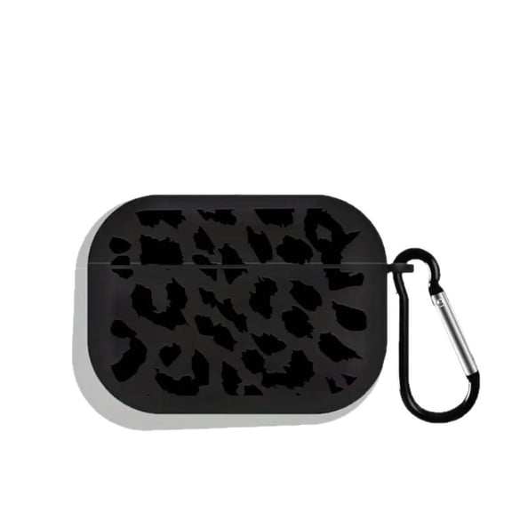 KuaiDao Matte Black Leopard Print AirPods 4 Case, Soft Silicone Full Protective Cover with Metal Carabiner, Shockproof Anti-Scratch Wireless Earbuds Skin