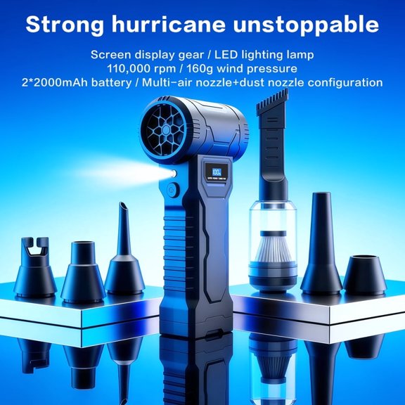 KuaiKoul Compressed Air Duster & Handheld Vacuum 2-in-1, 110,000 RPM Brushless Electric Air Blower with Smart LED Screen, 4-Speed Cordless Keyboard Cleaner for Car, PC, Electronics, Black