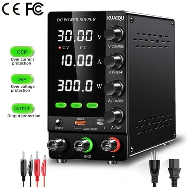 Kuaiqu DC Power Supply Adjustable 0-30V 0-10A 300W Output Switching with OCP/OVP Regulated Power Supply with Quick-Charge Fine Adjustment Knob Bench Top Power Supply