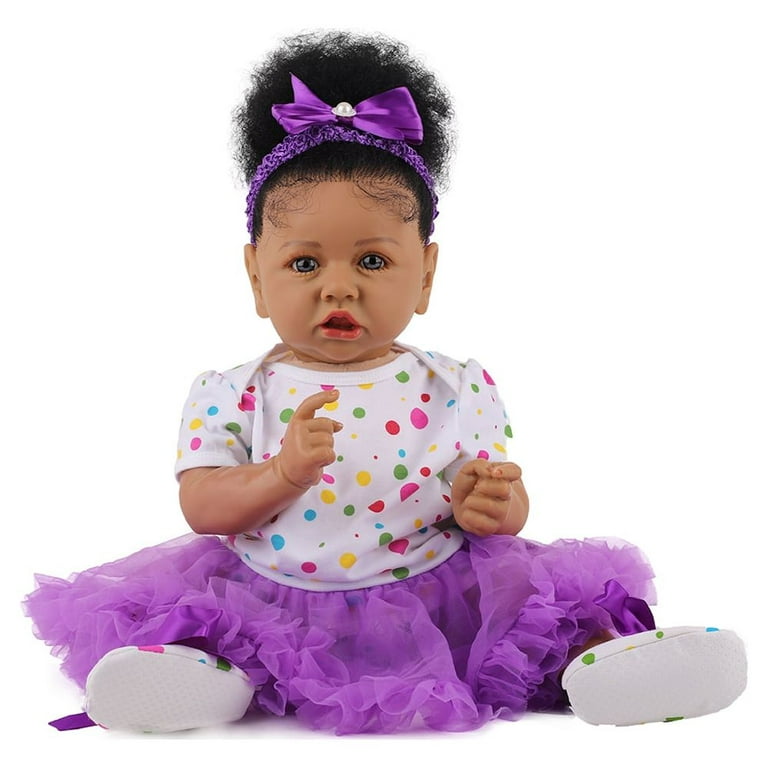 Kuaiyou Reborn Baby Dolls Black Skin Girl Dolls Adjustable Silicone Limbs  Christmas Gift Sets for Children