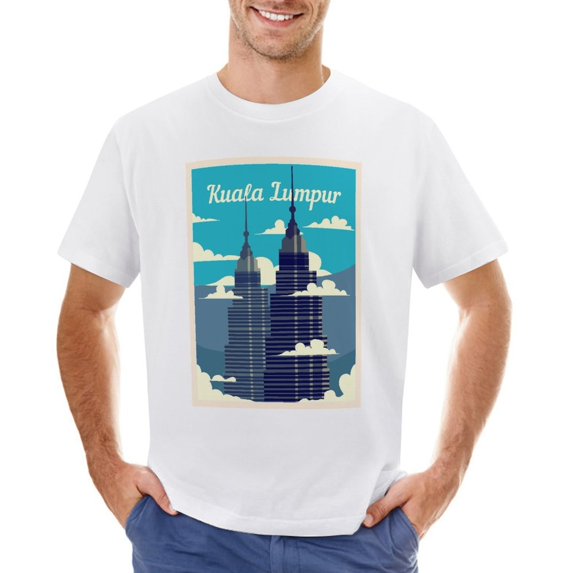 Kuala Lampur Vintage T-shirt Mens Cotton Classic Crewneck Short Sleeve Tees Unisex White XL