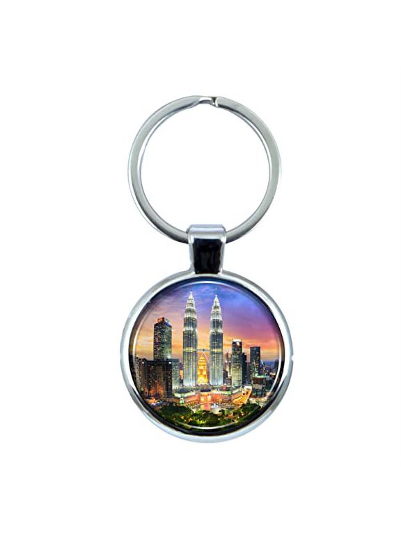 Kuala Lumpur Keychain with Epoxy Dome and Metal Keyring