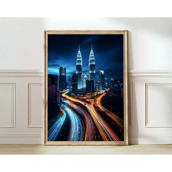Kuala Lumpur Malaysia Travel Illustration City Scenery Wall Art, Unframed Canvas Size 16x24