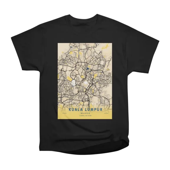 Kuala Lumpur Malaysia Yellow City Map T-Shirt Tee Gift For Him Merch For Her Apparel For F