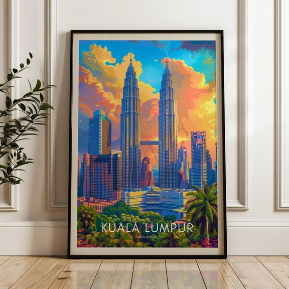 Kuala Lumpur Travel Poster - Malaysia Wall Art Print, Illustration Poster, Home & Office Decor, Gift Idea, Travel Print, Petronas Poster Wall Art, Modern Wall Decor, 8x12 UNFRAMED