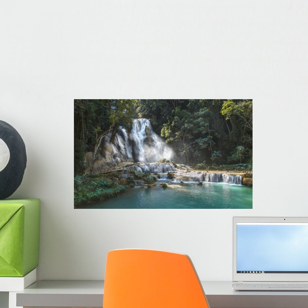 Kuang Si Waterfall Wall Mural by Wallmonkeys Peel and Stick Graphic (18 ...