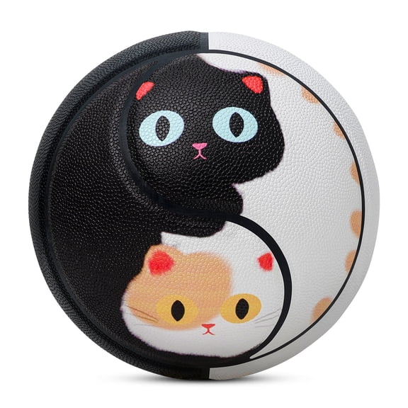 Kuangmi 7 Size Basketball (29.5") - Cute Double Cat Design PU Ball for Teenagers Adults Indoor Outdoor Sports, Official Regulation Size Game Ball