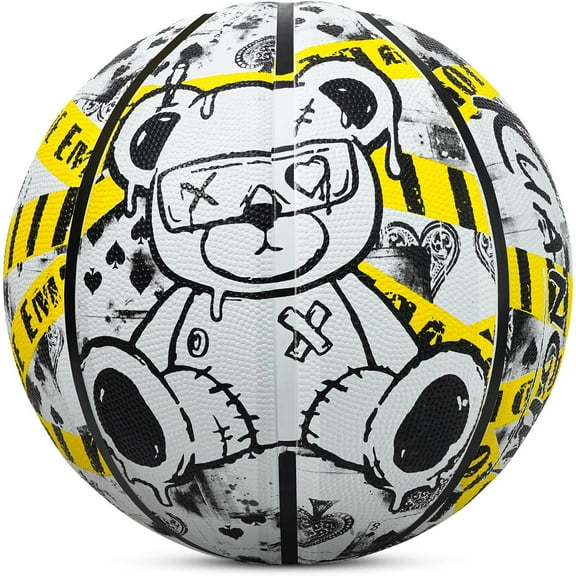 Kuangmi EMO Bear Size 7 (29.5'') Rubber Basketball Trendy Graffiti Design Indoor and Outdoor Universal Youth Adult Basketball Training and Entertainment Ball