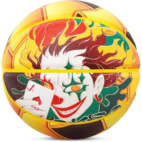 Kuangmi Joker Themed Basketball, Official Size 7 (29.5) PU Leather - Bold Graphic Basketball for Casual Play & Comic-Inspired Style