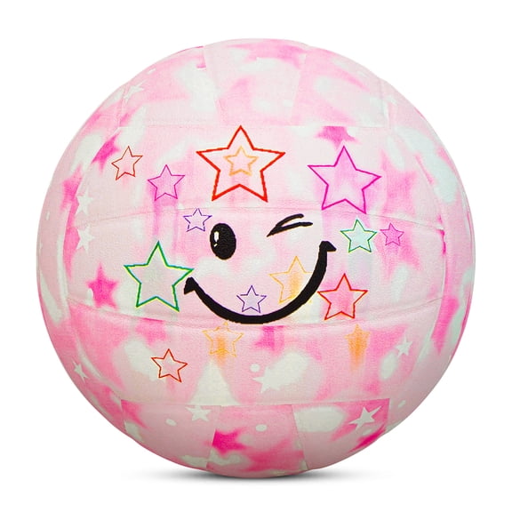 Kuangmi Size 5 Volleyball (27.5") - Pink Star Smile Graphic PU Ball, Cute Aesthetic Indoor Outdoor Sports for Young Adults
