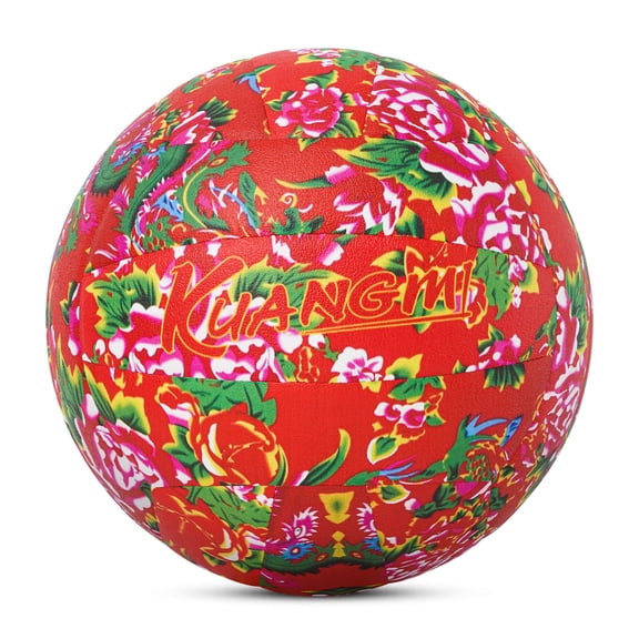 Kuangmi Size 5 Volleyball (27.5") - Vibrant Red Flower Pattern PU Ball, Colorful Graphic Indoor Outdoor Sports for Young Adults