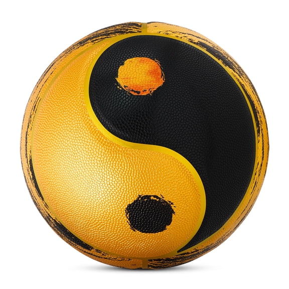 Kuangmi Size 7 Basketball (29.5") - Tai Chi Black & Gold PU Basketball, Edgy Cultural Indoor Outdoor Sports for Young Adults