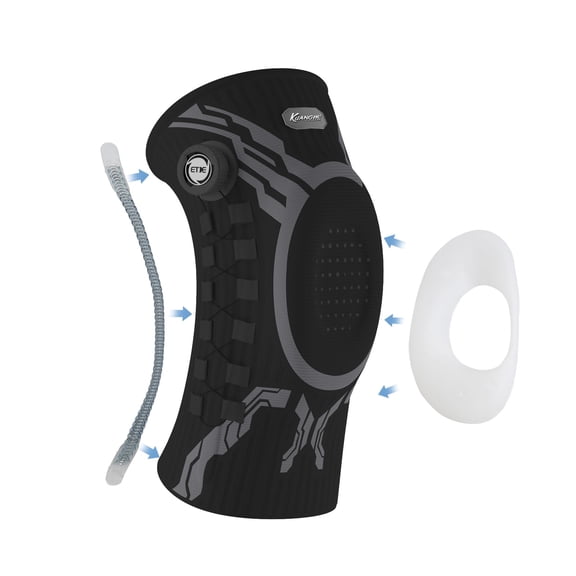 Kuangmi Smart Knob Patella Gel Pad Knee for Exercise Brace, Single-Black-Left-XXL