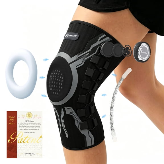 Kuangmi Smart Knob Knee Brace with Patella Gel Pad and Lateral Stabilizer, Compression Knee Brace for Exercise (Single-Black-Right-XXL))