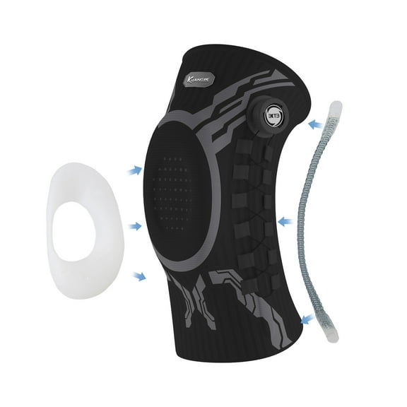 Kuangmi Smart Knob Knee Brace with Patella Gel Pad and Lateral Stabilizer, Compression Knee Brace for Exercise (Single-Black-Right-XXL))