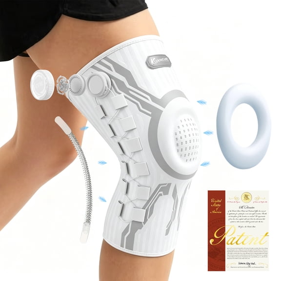 Kuangmi Smart Knob Knee Brace with Patella Gel Pad and Lateral Stabilizer, Compression Knee Brace for Exercise (Single-White-Right-XXL))