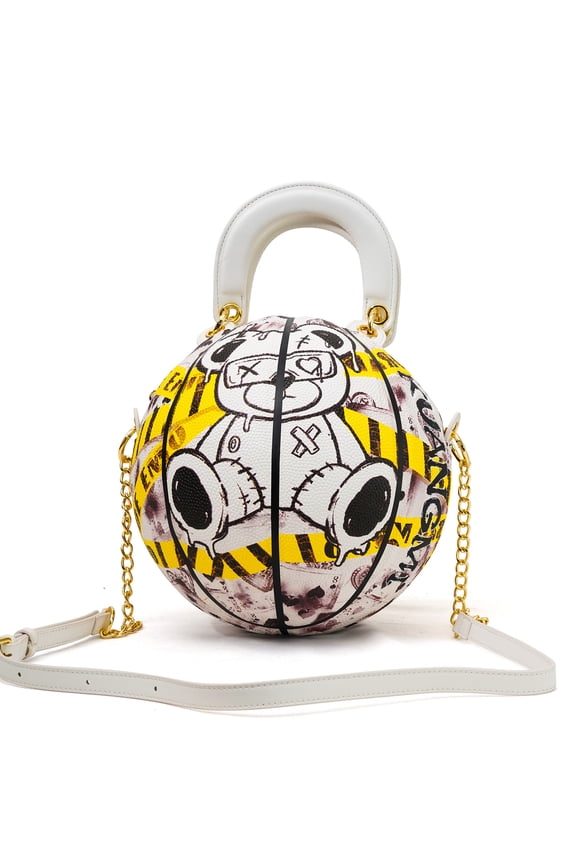 Basketball Bag (Size 7/29.5") - Streetwear PU Basketball Purse, Graffiti Teddy Graphic Crossbody/Handbag for Gen Z & Influencers