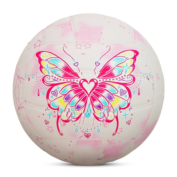 Kuanming No.5 Volleyball (27.5 inches) - Pink Dreamy Butterfly Pattern PU Ball Suitable for Young People's Sweet Aesthetics Indoor and Outdoor Sports