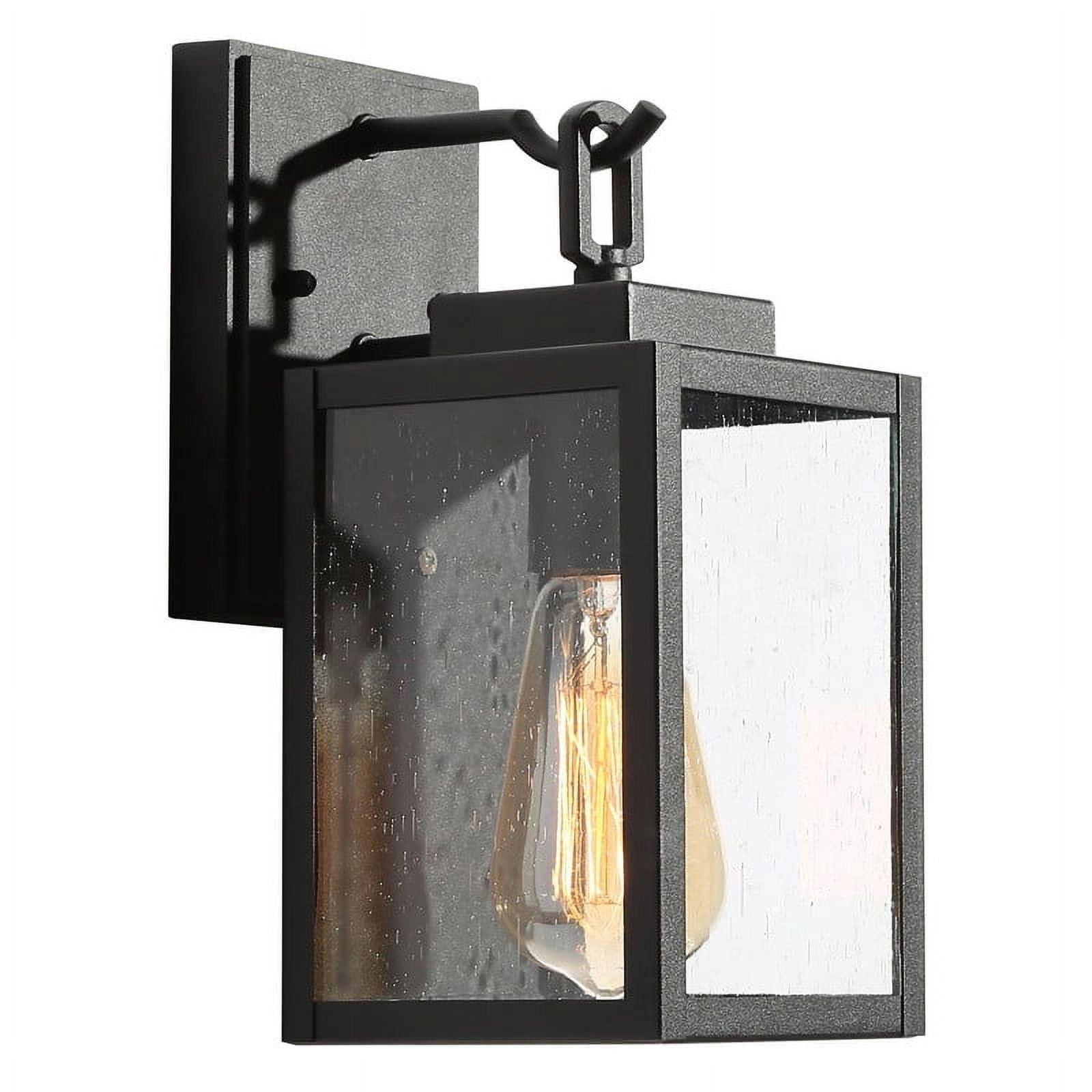 LNC 1-Light Hardware Outdoor Wall Light with Seeded Glass Panels Black Finish 11-in H Wet Rated