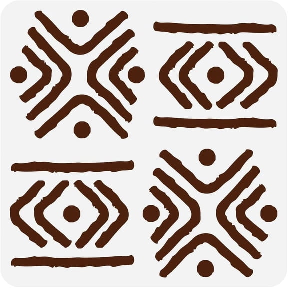 Kuba Repeat Pattern Tribal Painting Stencil 11.8x11.8 PET Reusable Tribal Themes Spraying Stencil for Wood Floor Wall Colorful
