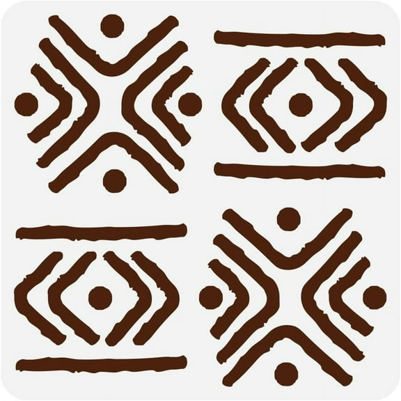 Kuba Repeat Pattern Tribal Painting Stencil 11.8x11.8 PET Reusable Tribal Themes Spraying Stencil for Wood Floor Wall for DIY
