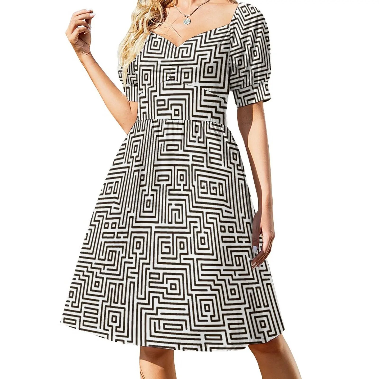 Kuba Style Maze Pattern 221019 - Dark Brown and White Dress dress ...