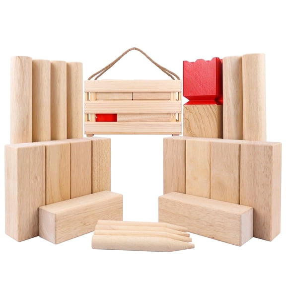 Fugocen Kubb Yard Game Set Large Rubber Wood Durable Blocks with Wooden Crate Outdoor Family Games