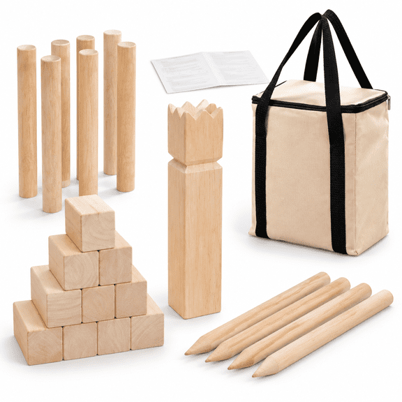 Kubb Yard Game Set, Rubber Wood Outdoor Lawn Game with Carrying Bag