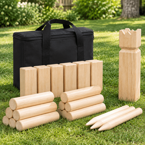 Kubb Yard Game Set Solid Wooden Chess Outdoor Toss