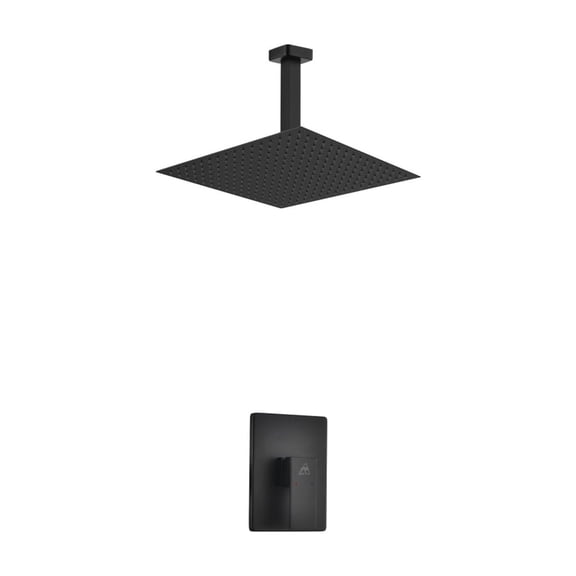 Aqua Piazza Matte Black Shower Set with 12" Ceiling Mount Square Rain Shower