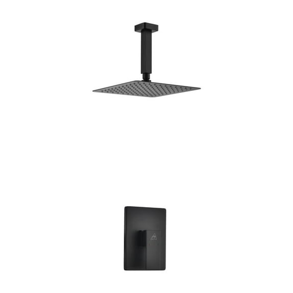 Aqua Piazza Matte Black Shower Set with 8" Ceiling Mount Square Rain Shower