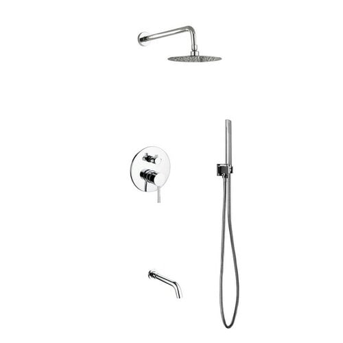 Kube Bath Aqua Rondo Diverter Complete Shower System with 8 Inch Rain Shower, Handheld and Tub Filler - Includes Rough-In Valve