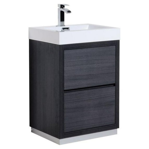 Kubebath Bliss 24" Gray Oak Free Standing Modern Bathroom Vanity