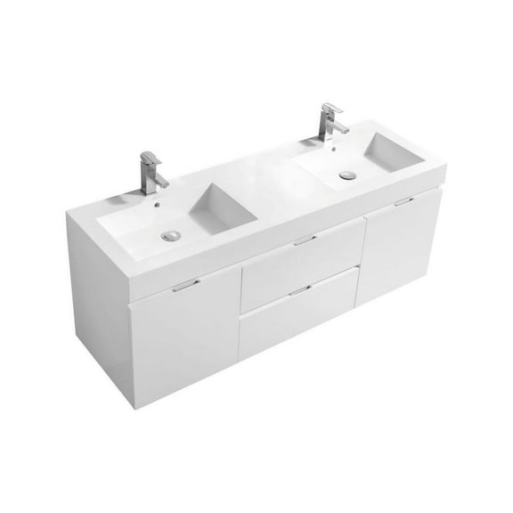 Kubebath Bliss 60" Double Sink High Gloss White Wall Mount Modern Bathroom Vanity