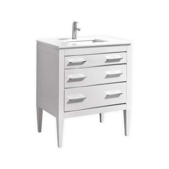 KubeBath Eiffel 30'' High Gloss White Vanity W/ Quartz Counter Top