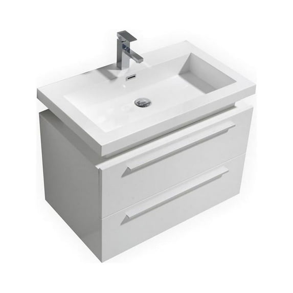 KubeBath Tona 32" Glossy Whie Wall Mount Floating Modern Bathroom Vanity
