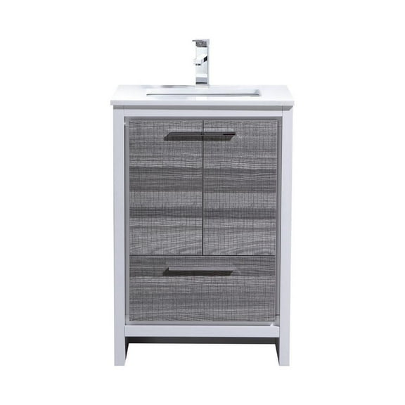 Kubebath 24 Ash Gray Modern Bathroom Vanity with White Quartz Counter-Top