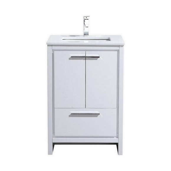 Kubebath 24 High Gloss White Modern Bathroom Vanity with White Quartz Counter-Top