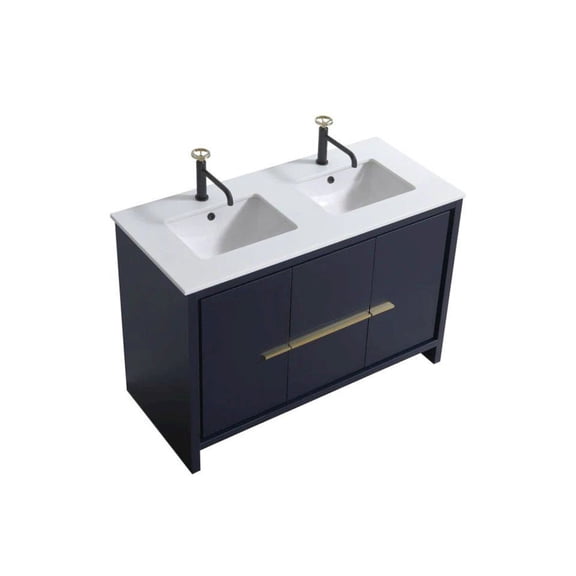 Kubebath 48 Double Sink Blue Modern Bathroom Vanity with White Quartz Counter-Top