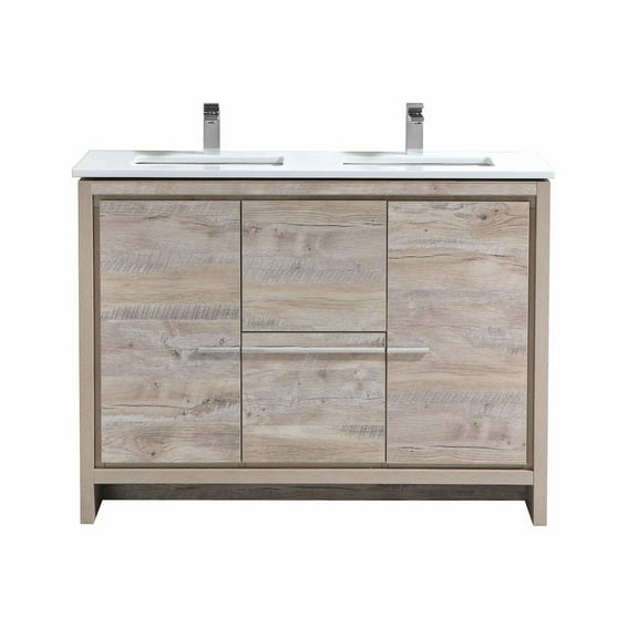 Kubebath 48 Double Sink Nature Wood Modern Bathroom Vanity with White Quartz