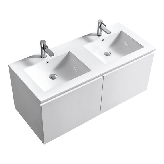 Kubebath Balli 48'' Double SinkWall Mount Modern Bathroom Vanity in Gloss White Finish