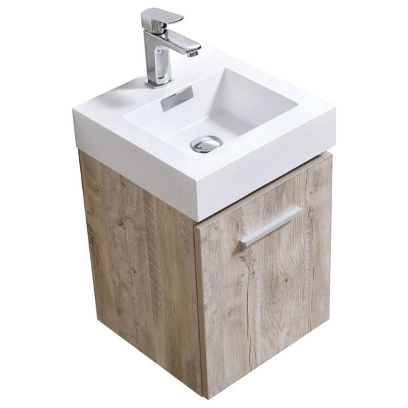 Bliss 16" Nature Wood Wall Mount Modern Bathroom Vanity
